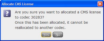 Codec - Allocate CMS License confirm dialog