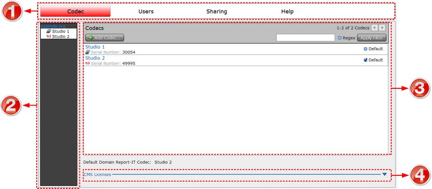 Management Console - overview codec tab