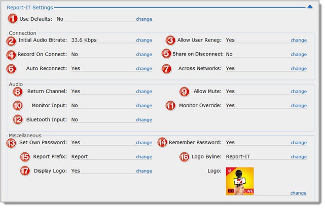 Management Console - User settings screen numbered