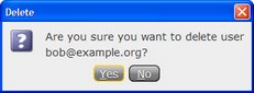 Delete User confirmation dialog